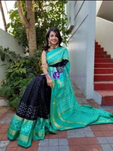 Viraja Fashionista- Pochampally ikkat silk sarees - Black and sea green