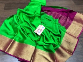 Green and pink pure Mysore silk wrinkle crepe sarees