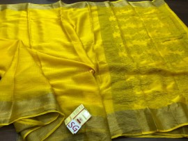 Yellow pure Mysore wrinkle crepe sarees