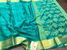 Rama green pure Mysore wrinkle crepe sarees