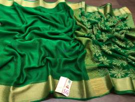 Green pure Mysore wrinkle crepe sarees