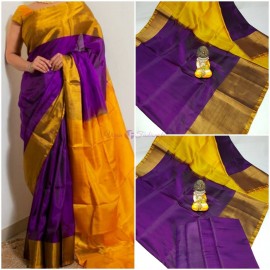 Purple with yellow Uppada plain sarees with big border