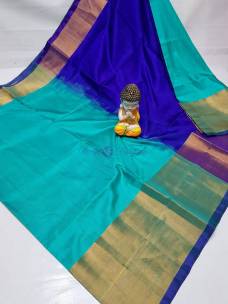 Light Rama green Uppada plain sarees with big border