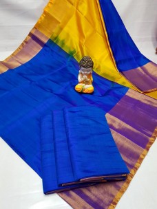 Blue and yellow Uppada plain sarees