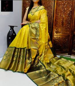 Yellow kanchipuram semi silk sarees