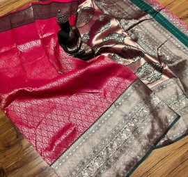 Dark pink kanchipuram blended silk sarees