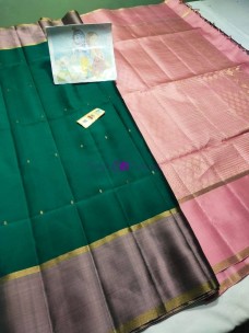 Dark green pure kanchipuram soft silk sarees