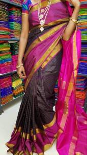 Black and pink uppada mahanati checks sarees