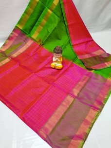 Dark pink and green uppada Mahanathi checks sarees