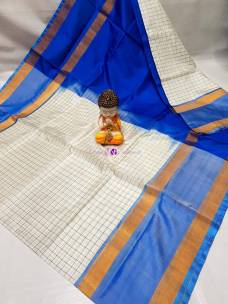 White and Royal Blue uppada Mahanathi checks sarees