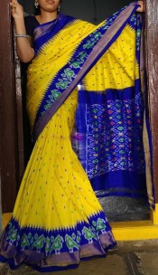 Yellow with dark blue ikkat silk sarees