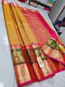 Mustard yellow pure kanchipuram silk sarees