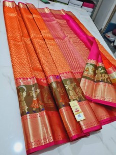 Orange pure kanchipuram silk sarees