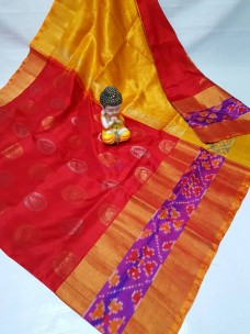Red and yellow uppada sarees with pochampally border