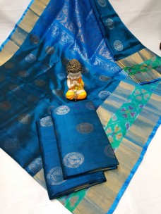 Light blue uppada sarees with pochampally border