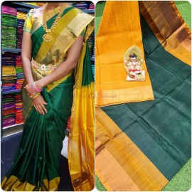 Bottle green and yellow Uppada special border sarees