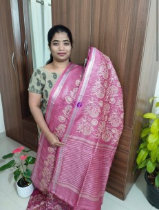 Pink pure silk linen embroidered sarees