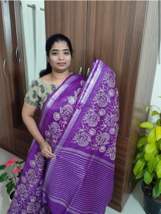 Purple pure silk linen embroidered sarees