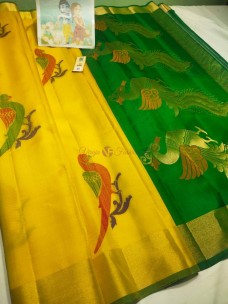 Yellow with green pure kanchipuram soft silk sarees