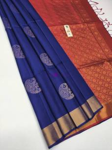 Navy blue pure handloom kanchipuram soft silk sarees