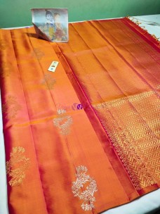 Pink mix orange pure kanchipuram Borderless soft silk sarees