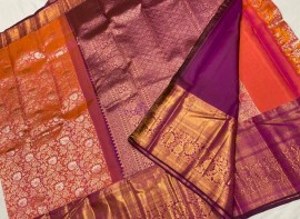 Orange pure Handloom kanchipuram silk sarees