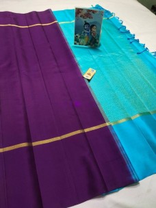 Purple pure kanchipuram plain soft silk sarees