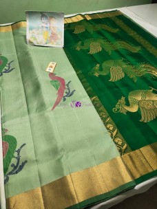 Pista green pure kanchipuram soft silk sarees