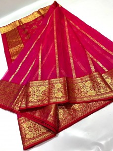 Reddish pink pure katan silk sarees
