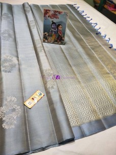 Grey pure kanchipuram borderless soft silk sarees