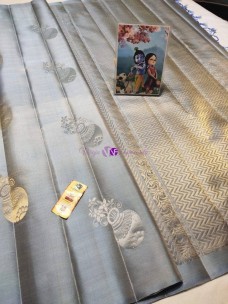 Grey pure Handloom kanchipuram soft silk sarees
