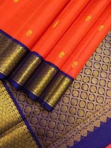 Orange with navy blue pure kanchipuram silk sarees