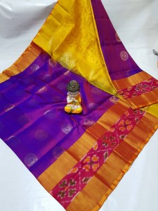 Purple with yellow Uppada pattu pochampally border sarees