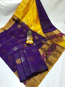 Dark violet Uppada pattu sarees with pochampally border
