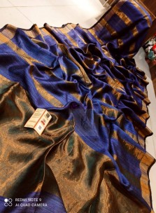 Navy blue pure motka stripes design sarees