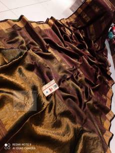 Dark chocolate brown pure motka stripes design sarees