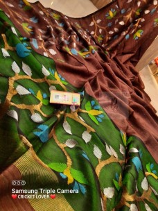 Brown pure motka jamdani with sequence work sarees