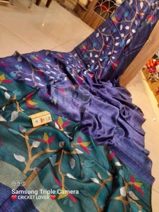 Dark lilac pure motka jamdani sarees with sequence work