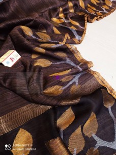 Dark brown pure motka jamdani handweaving sarees