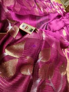 Dark pink pure motka jamdani handweaving sarees