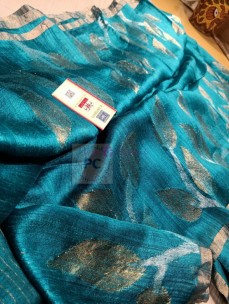 Teal blue pure motka jamdani handweaving sarees