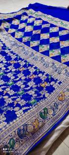 Dark blue pure banarasi khaddi georegtte chiffon sarees