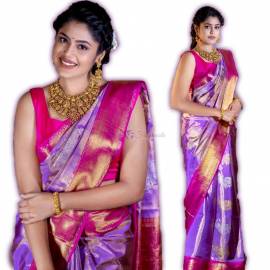 Purple and pink pure kanchipuram bridal silk sarees