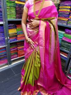 Pinkish green uppada special border plain sarees