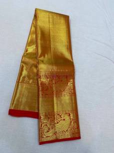 Gold plain pure kanchipuram silk sarees with big border