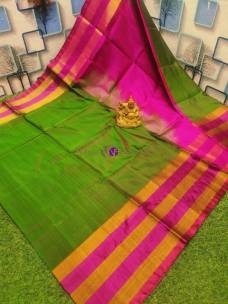 Parrot green uppada plain silk sarees