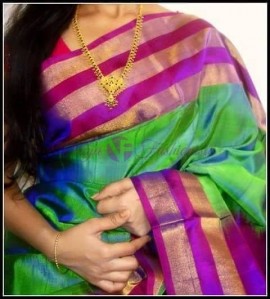 Rama green with pink uppada plain silk sarees