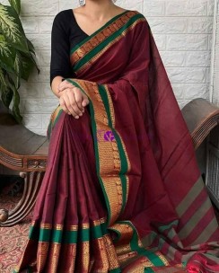 Maroon red with green Narayanpet cotton sarees
