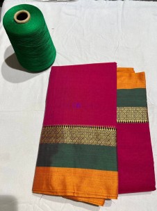 Pink Narayanpet cotton sarees with multicolor border