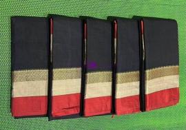 Black narayanpet cotton sarees with multi colour border